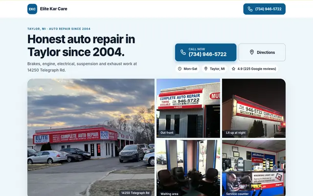 Elite Kar Care website we built, shown on desktop